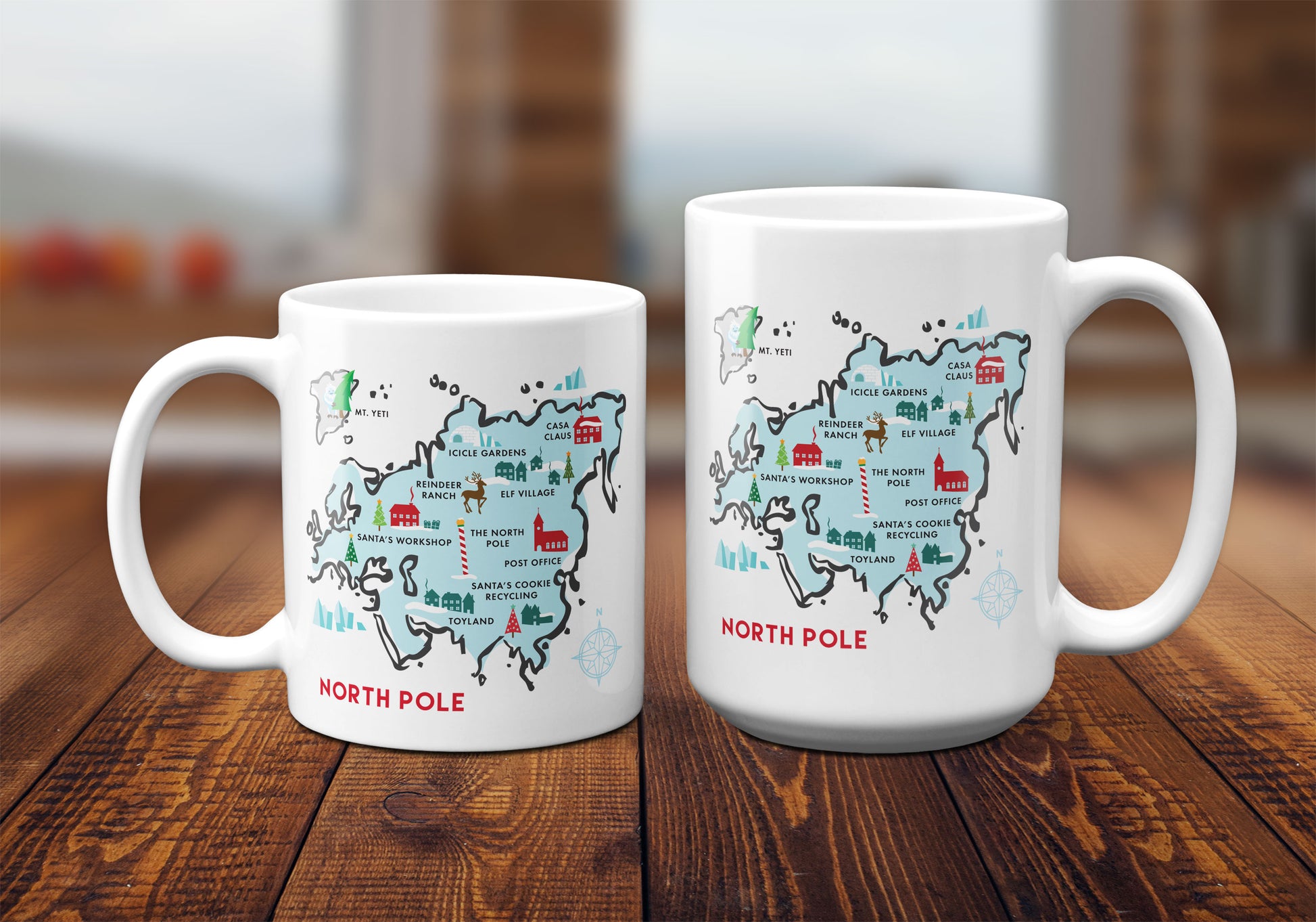 North Pole Map Christmas Mugs by Smirkantile