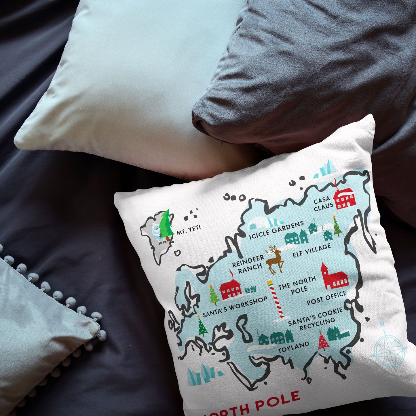 North Pole Map Christmas Pillow - Transit Design