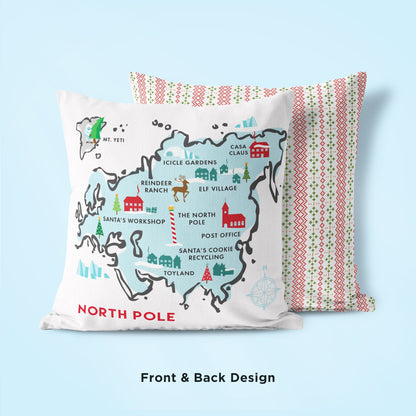 North Pole Map Christmas Pillow with front and back design - Transit Design